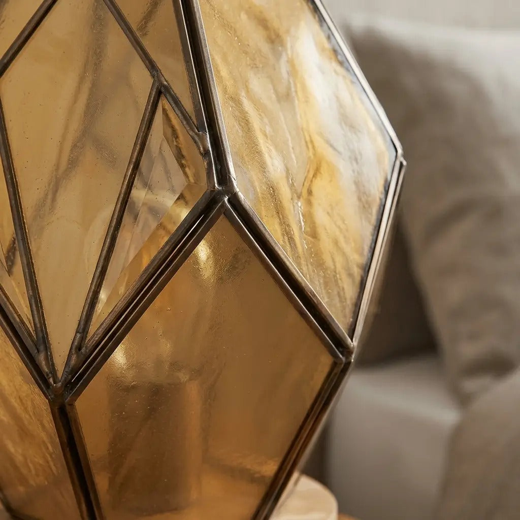 AmberForm | Amber Geometric Glass Table Lamp with Wood Base