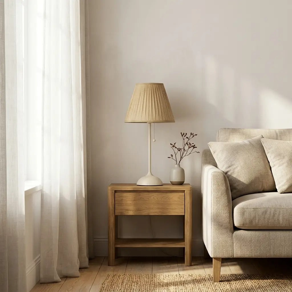 LumiGold | Brushed Brass Table Lamp with Pleated Fabric Shade