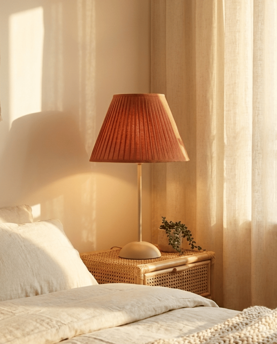 Terracotta Pleated Shade Table Lamp — Warm Glow