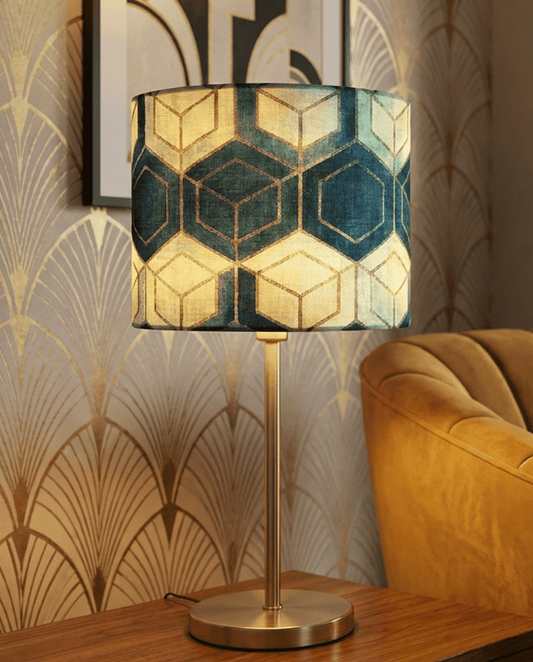 Brass Table Lamp — Geometric Patterned Shade