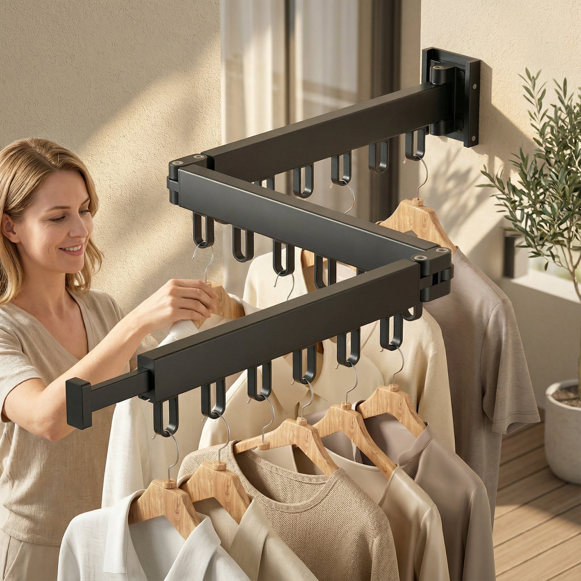 Pull-Out Folding Steel Drying Rack — Wall Mounted
