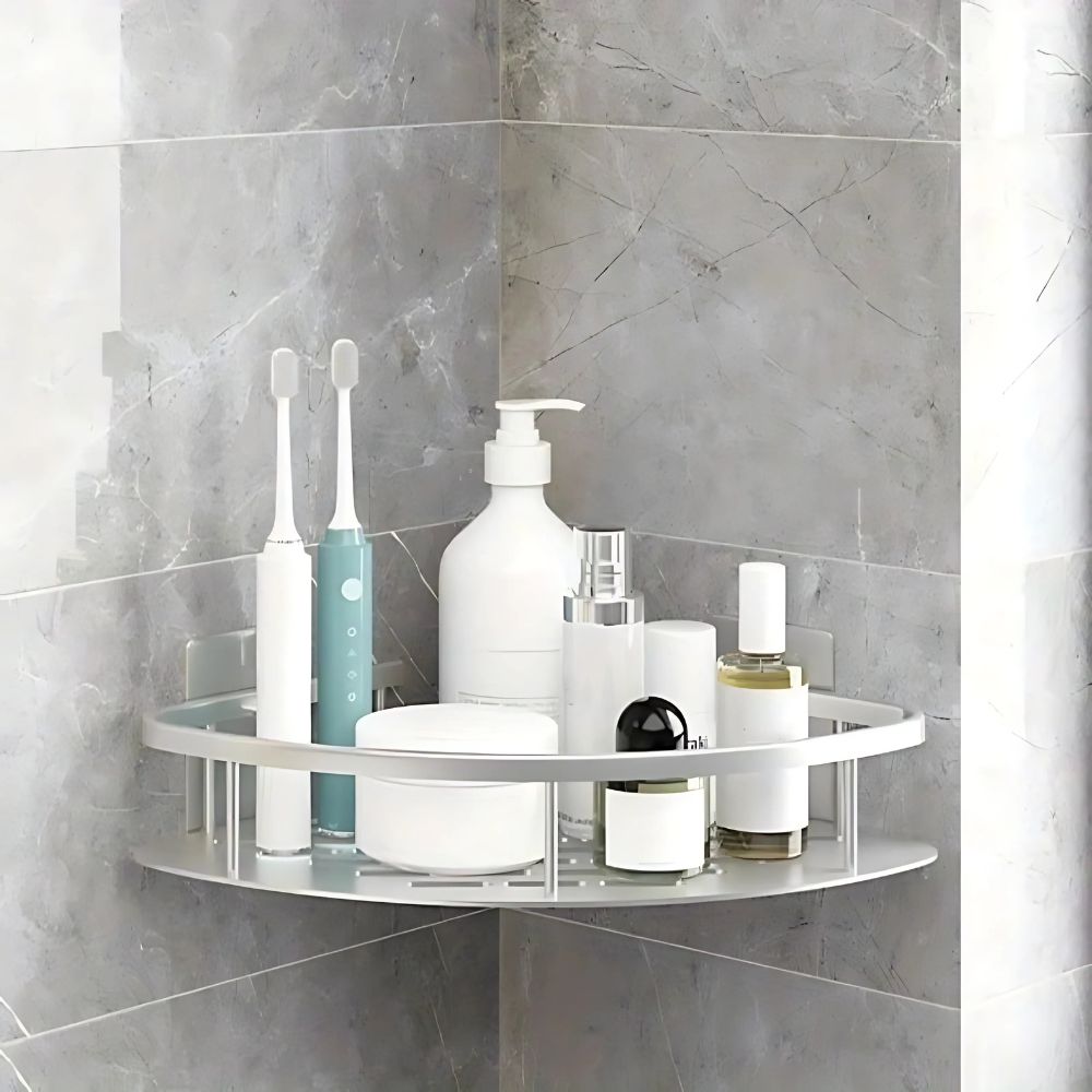 Rust-Proof Wall Bathroom Organizer — Curved Shower Shelf