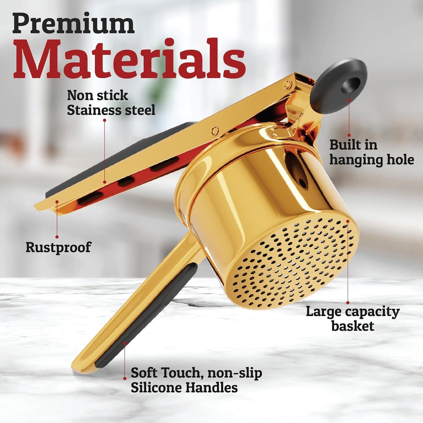 Stainless Steel Potato Masher — Sturdy Tool for Creamy Mash