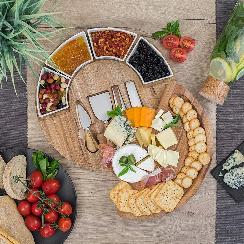 Acacia Wood Cheese Board — Set with Knives and Bowls 2