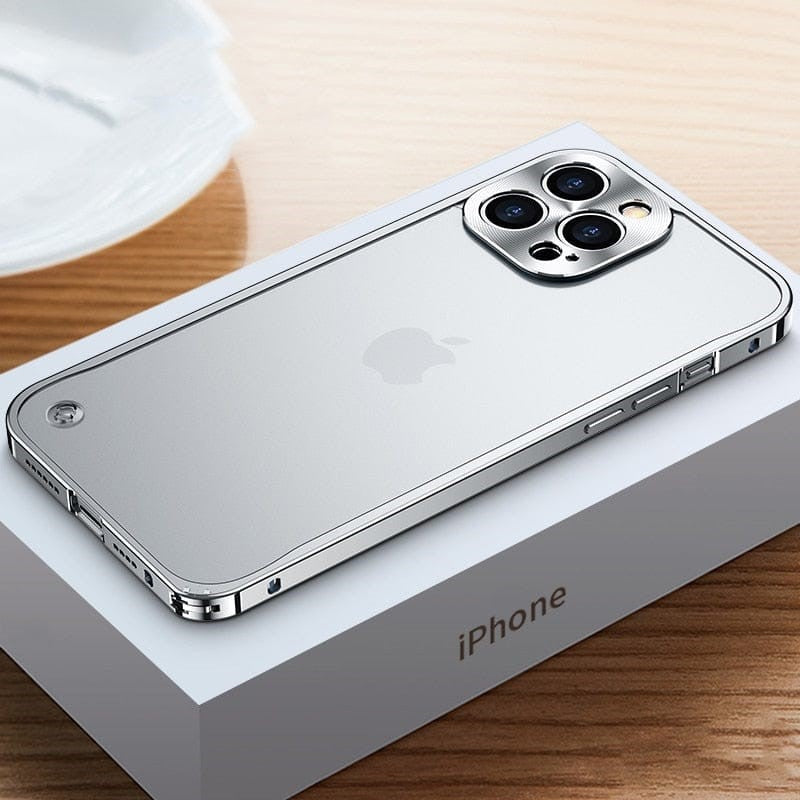 AeroShield aluminium iPhone case held in hand showing slim fit