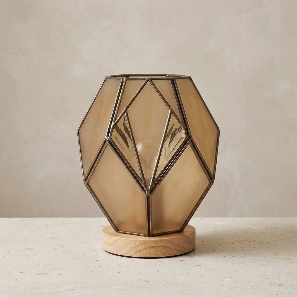 AmberForm | Amber Geometric Glass Table Lamp with Wood Base