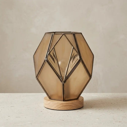 AmberForm | Amber Geometric Glass Table Lamp with Wood Base