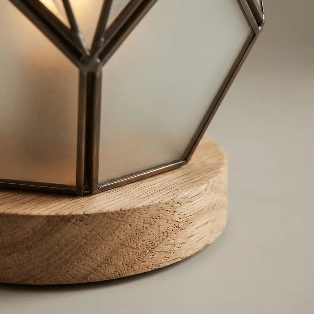 AmberForm | Amber Geometric Glass Table Lamp with Wood Base