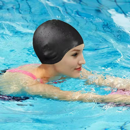 AquaShell silicone swim cap with built-in ear pockets