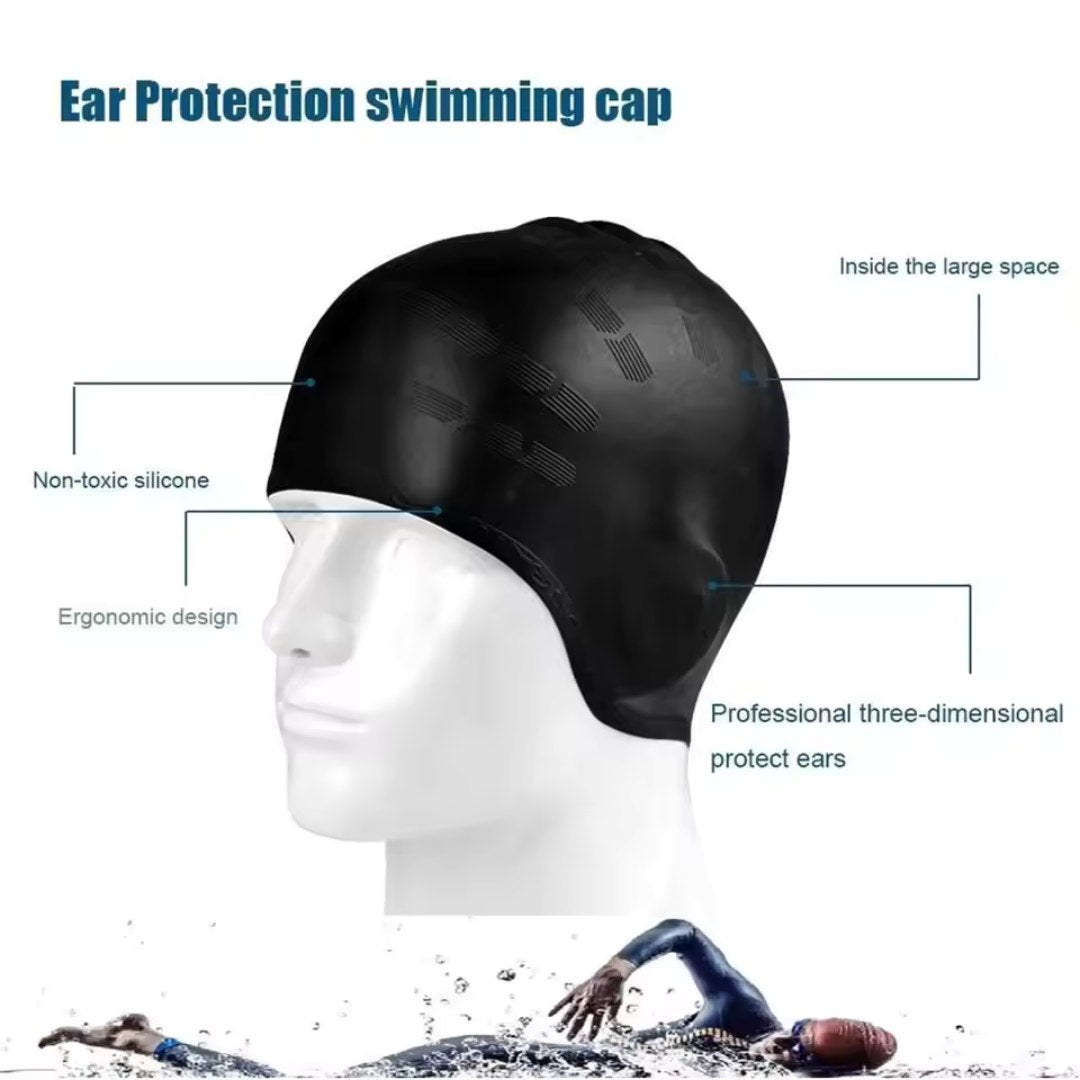 Swimmer wearing the AquaShell silicone swim cap in the pool