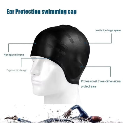 Swimmer wearing the AquaShell silicone swim cap in the pool
