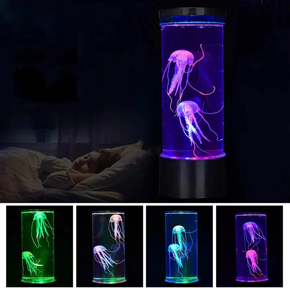 AquaVista jellyfish lamp showing silicone jellyfish drifting inside
