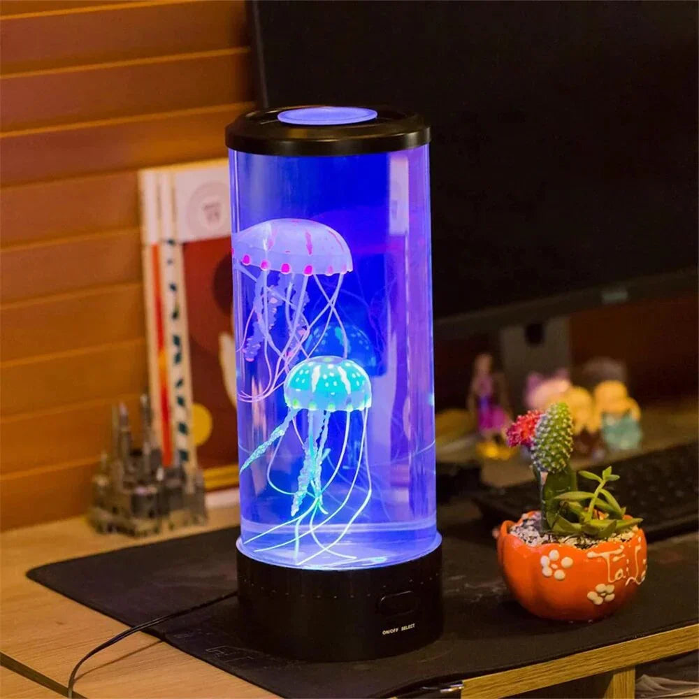 AquaVista jellyfish lamp lighting a child's bedroom at night