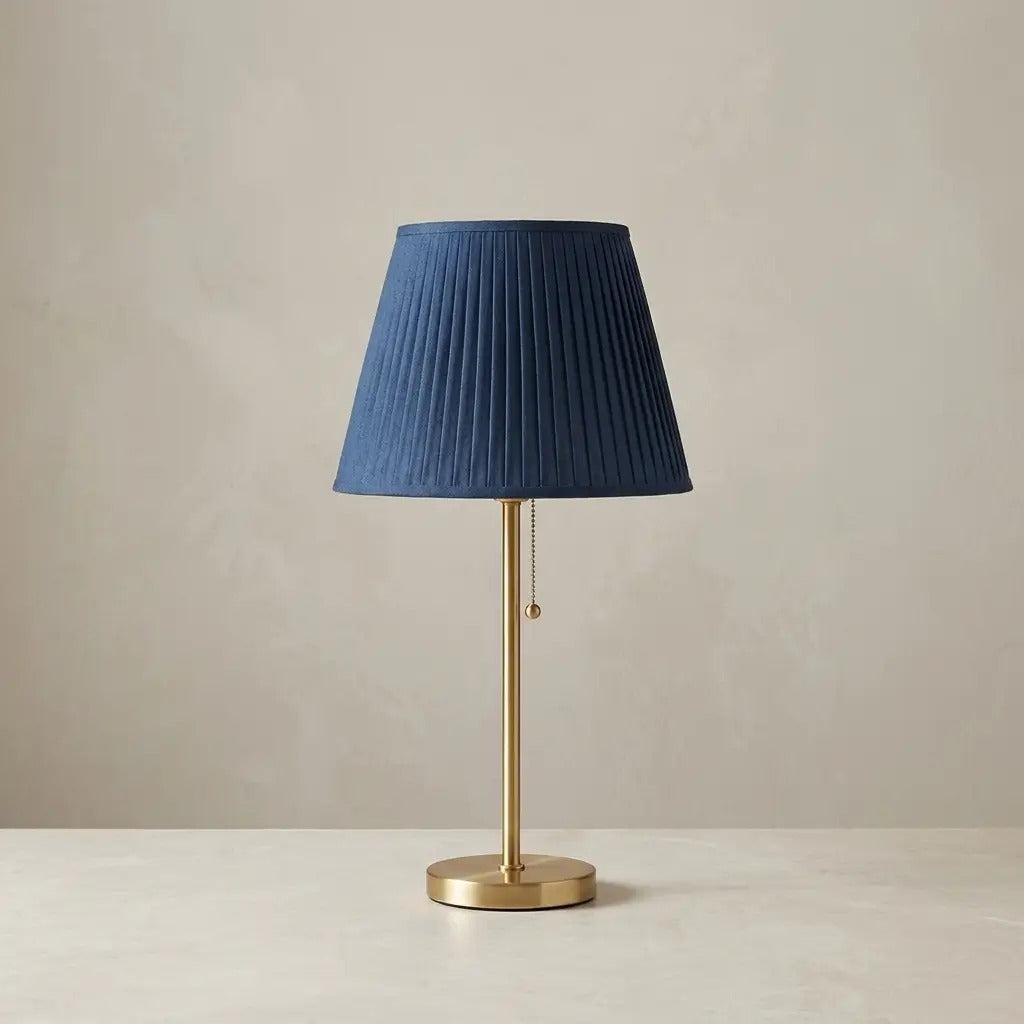 AzurLight | Blue Pleated Shade Table Lamp with Brass Metal Base