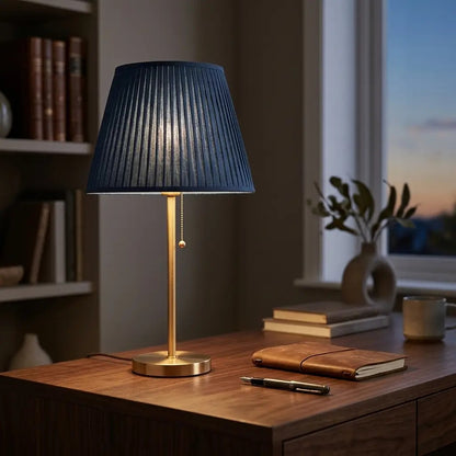 AzurLight | Blue Pleated Shade Table Lamp with Brass Metal Base