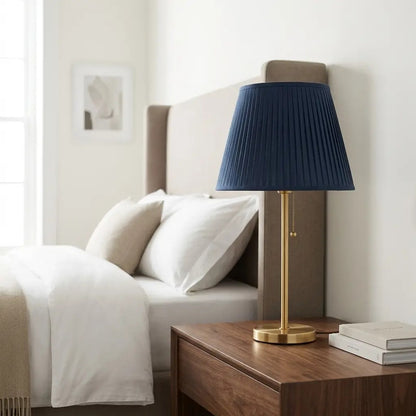 AzurLight | Blue Pleated Shade Table Lamp with Brass Metal Base