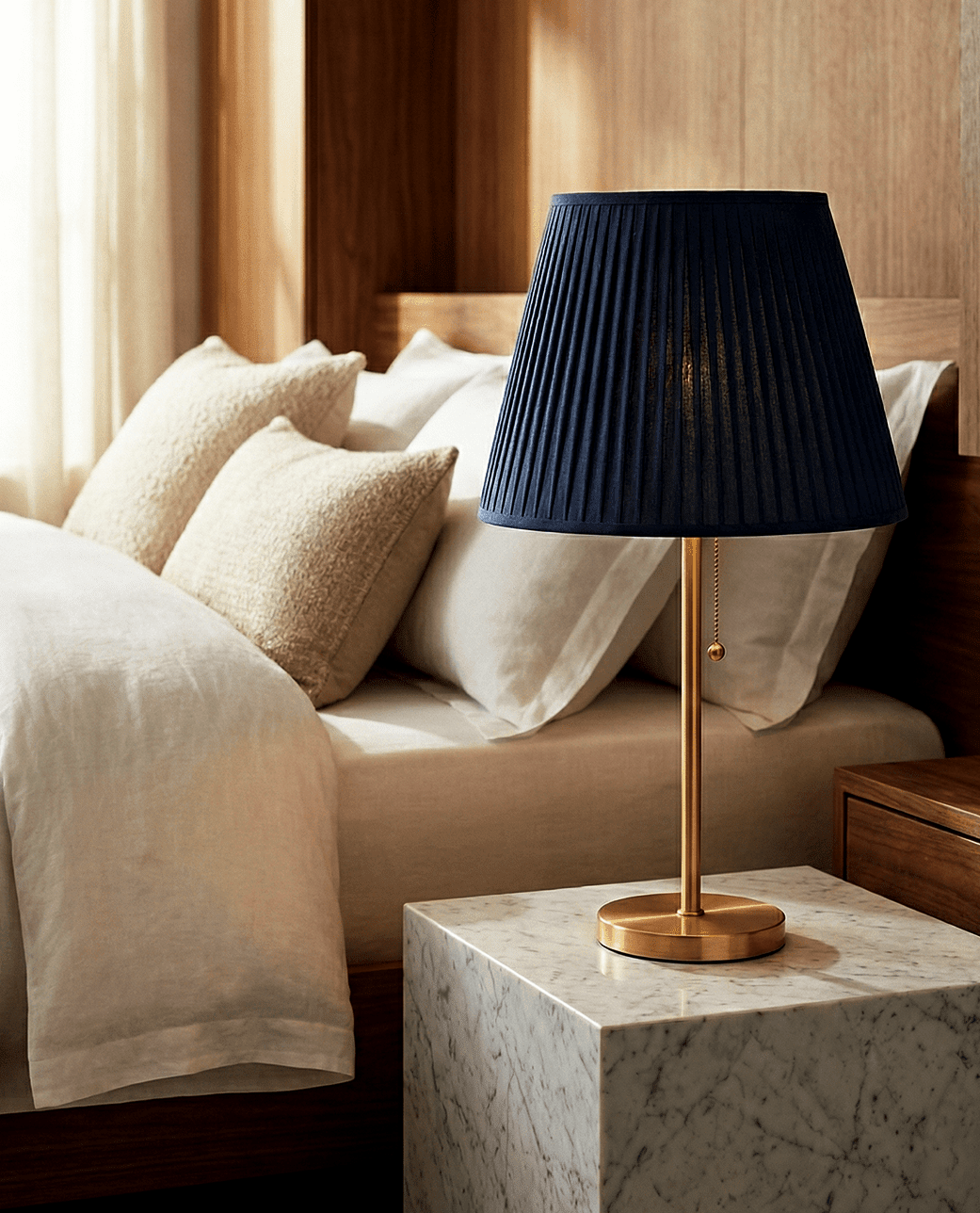 Blue Pleated Shade Table Lamp — Brass Finish 3