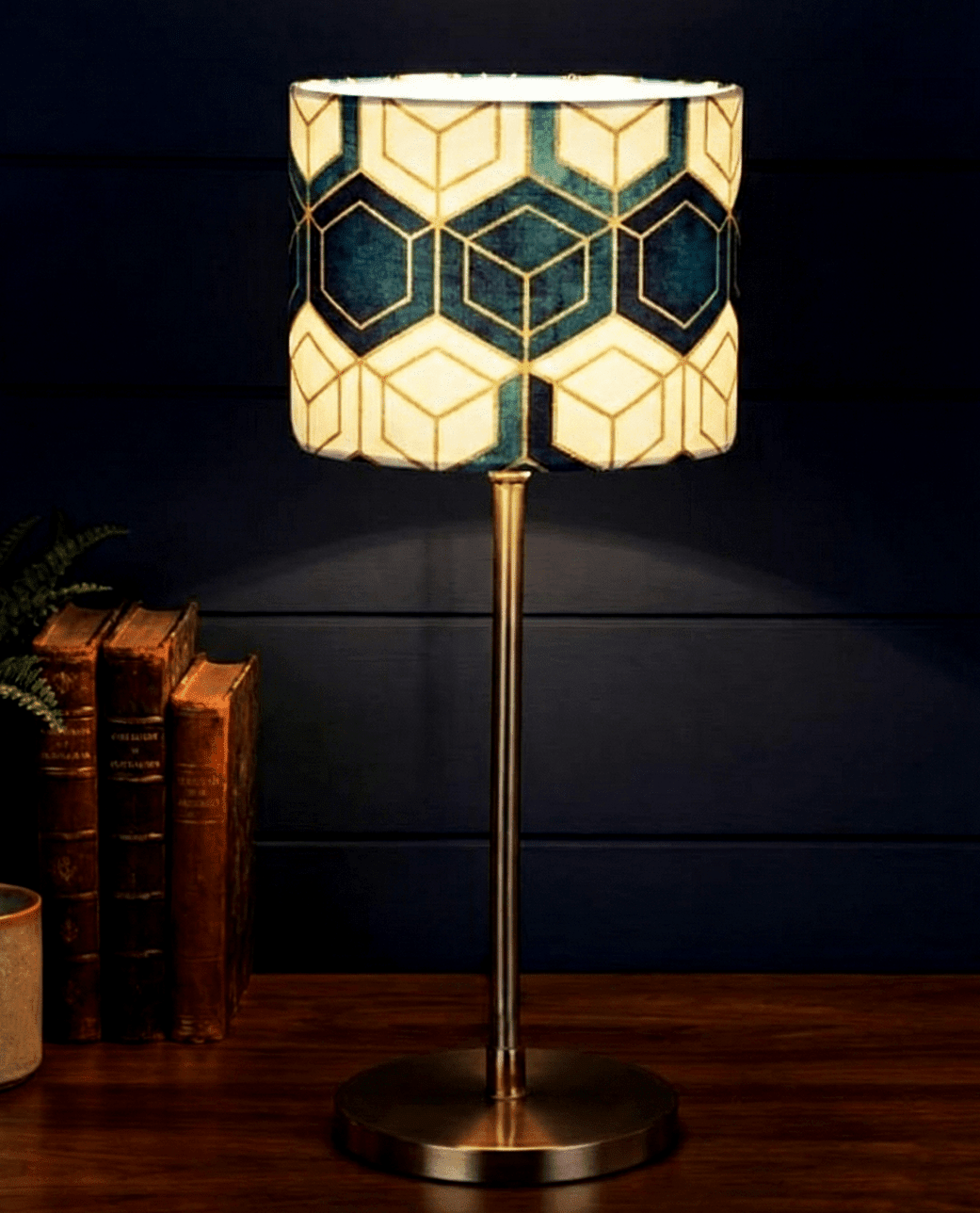 Brass Table Lamp — Geometric Patterned Shade 3