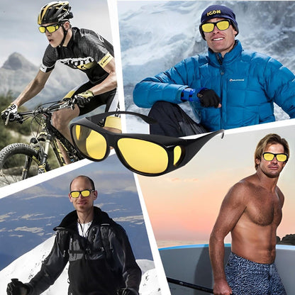 ClearPath night driving glasses shown from the side with wraparound amber lenses
