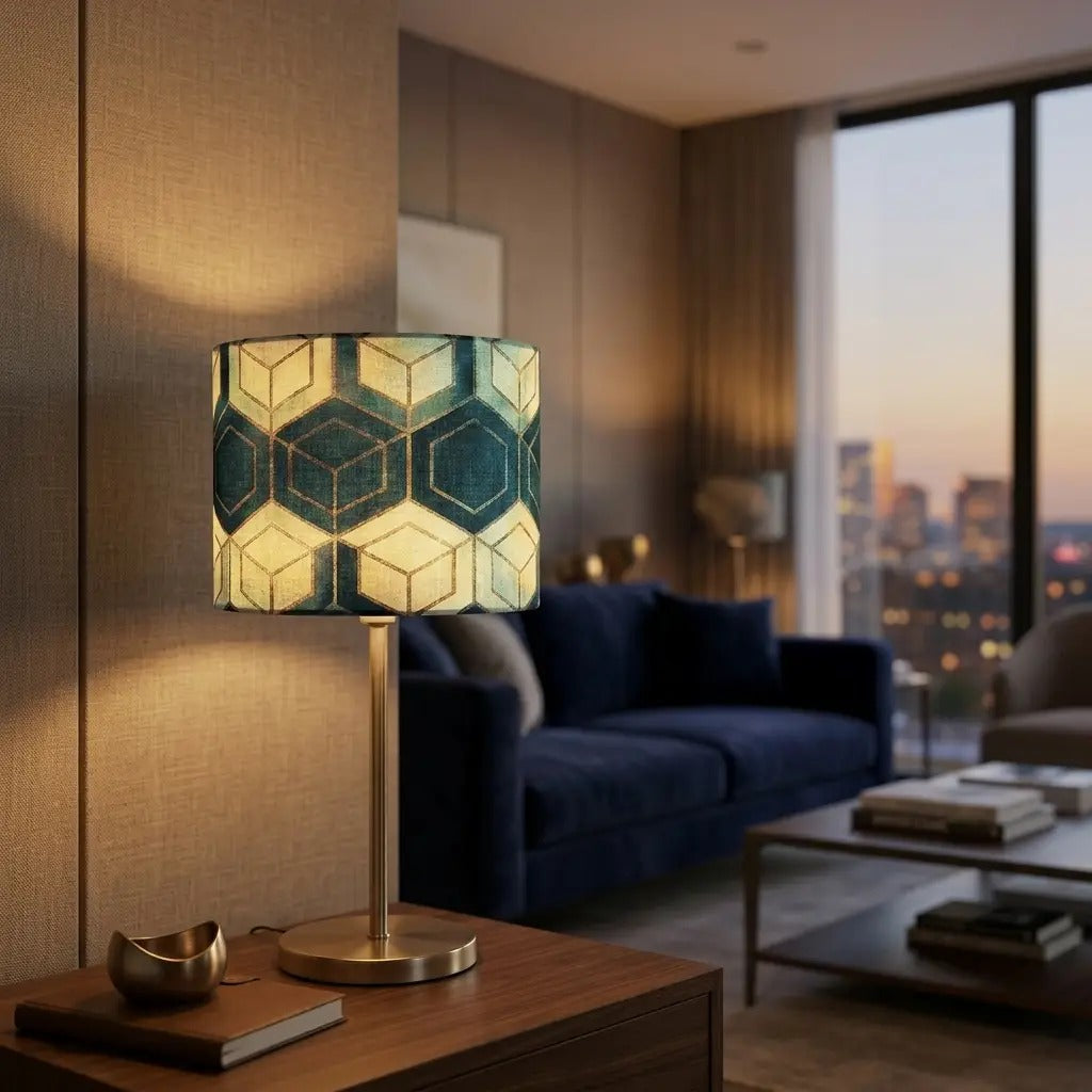 GeoLumi | Geometric Pattern Table Lamp with Brass Metal Base