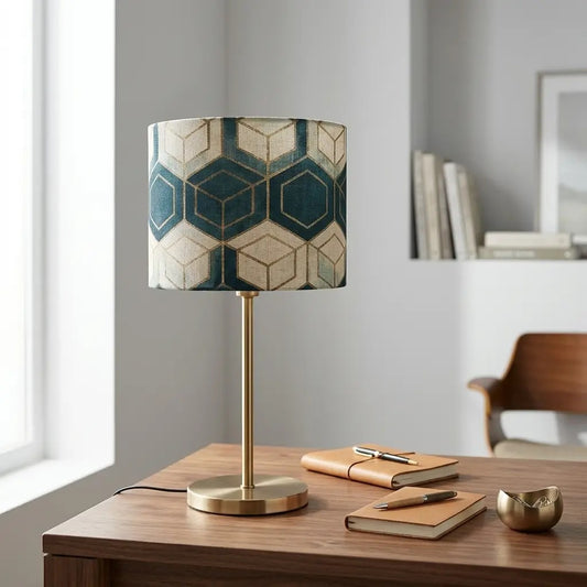 GeoLumi | Geometric Pattern Table Lamp with Brass Metal Base