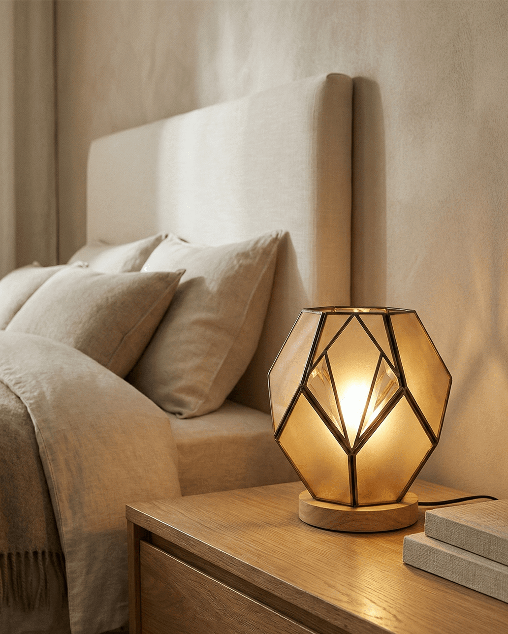 Geometric Amber Glass Table Lamp — Warm Glow 4