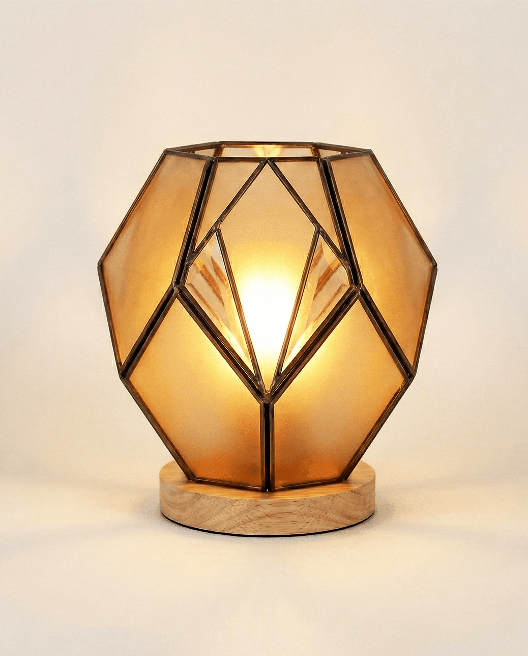 Geometric Amber Glass Table Lamp — Warm Glow 5