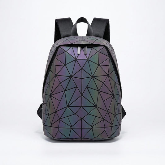 GinaGlow geometric glow-in-the-dark backpack – front view on white studio background