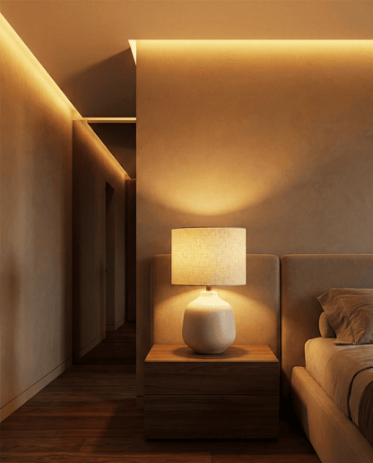 Ivory Ceramic Table Lamp — Fabric Shade 2