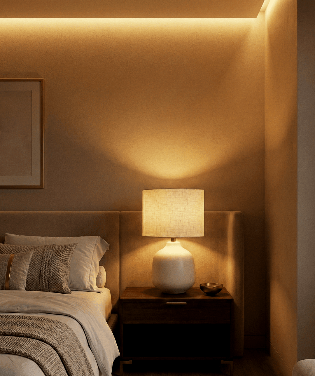 Ivory Ceramic Table Lamp — Fabric Shade 3