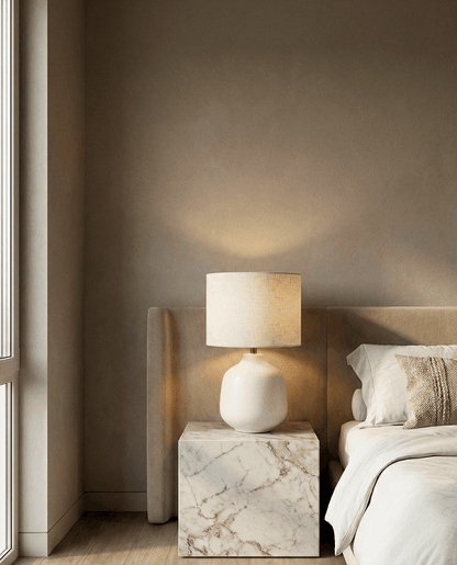 Ivory Ceramic Table Lamp — Fabric Shade 4