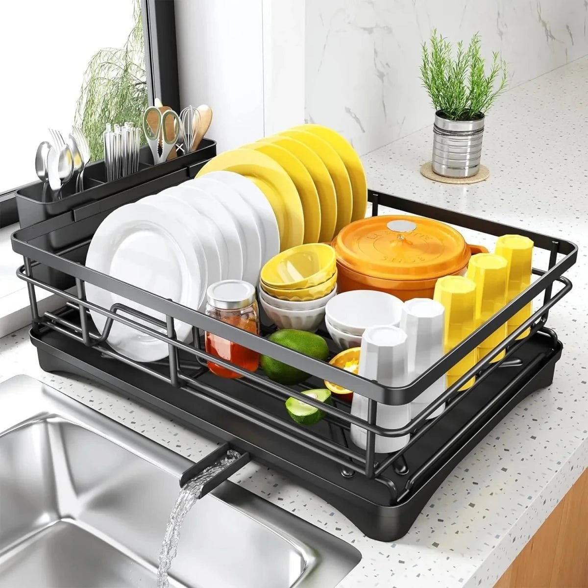 Large Steel Dish Rack — Built-In Drip Tray 1