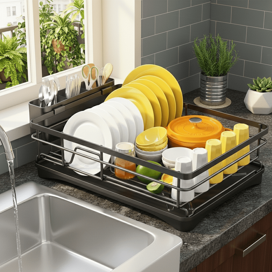 Large Steel Dish Rack — Built-In Drip Tray 4