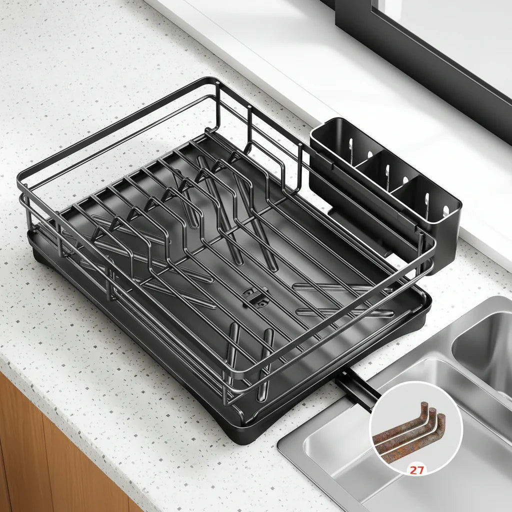 Large Steel Dish Rack — Built-In Drip Tray 7