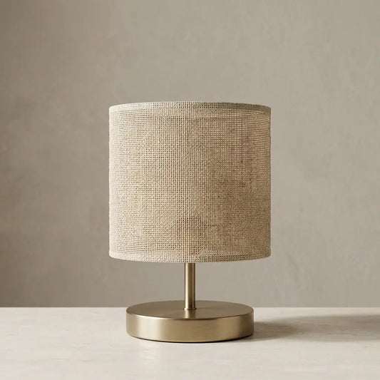 LinenGlow | Natural Fabric Table Lamp with Brass Base & Cylinder Shade