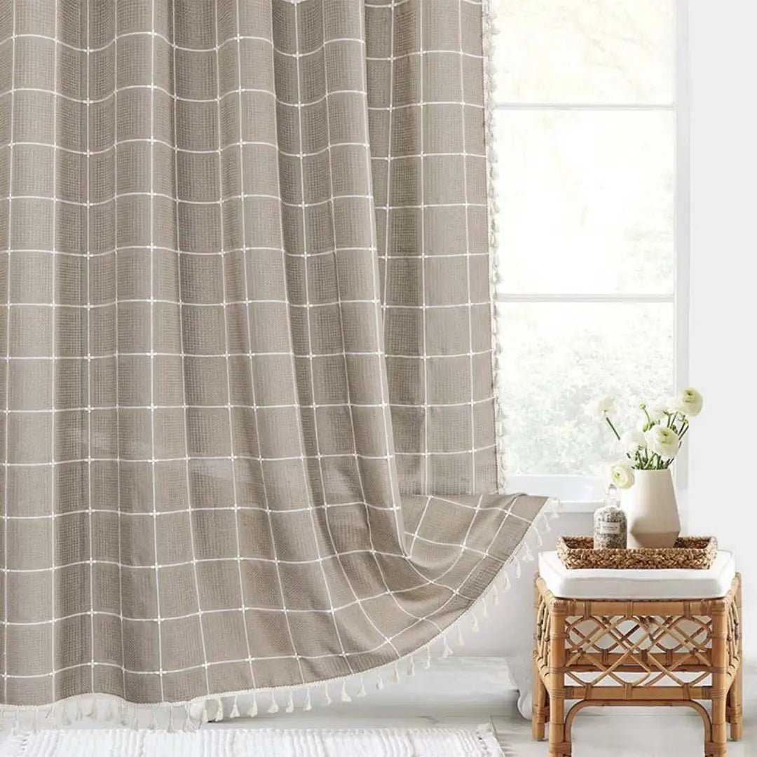 Linova - Linen Shower Curtain Boho Tassel Farmhouse 1