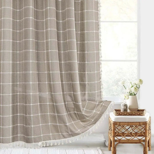Linova - Linen Shower Curtain Boho Tassel Farmhouse 1