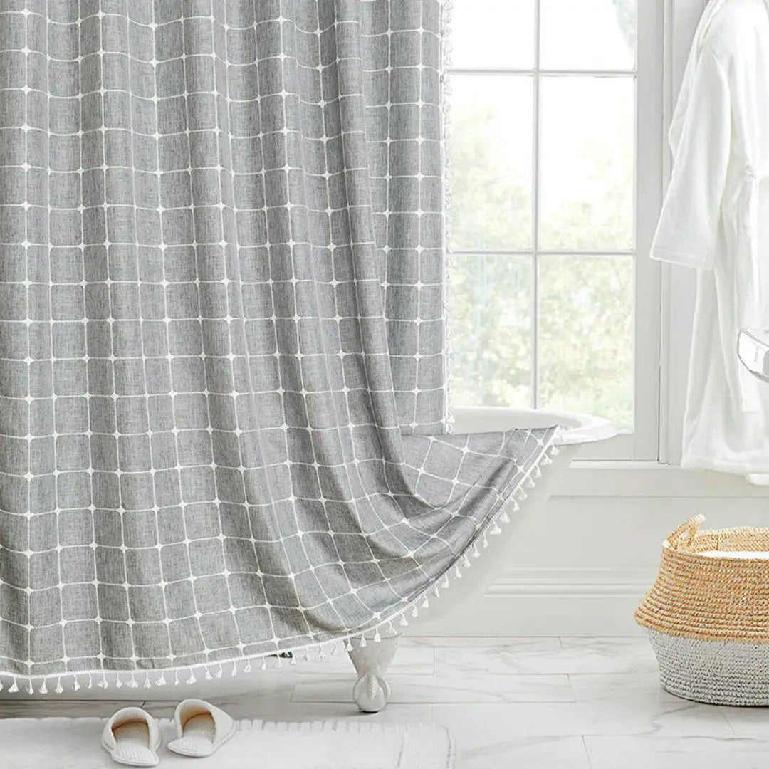 Linova - Linen Shower Curtain Boho Tassel Farmhouse 2