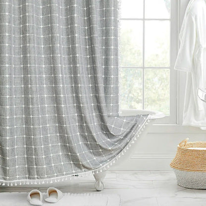 Linova - Linen Shower Curtain Boho Tassel Farmhouse 2
