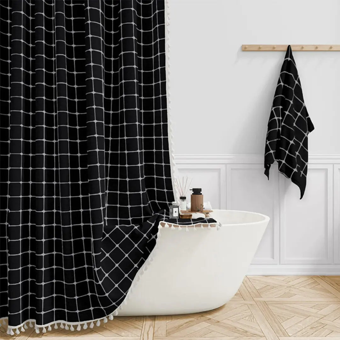 Linova - Linen Shower Curtain Boho Tassel Farmhouse 3