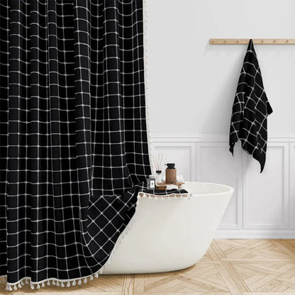 Linova - Linen Shower Curtain Boho Tassel Farmhouse 3