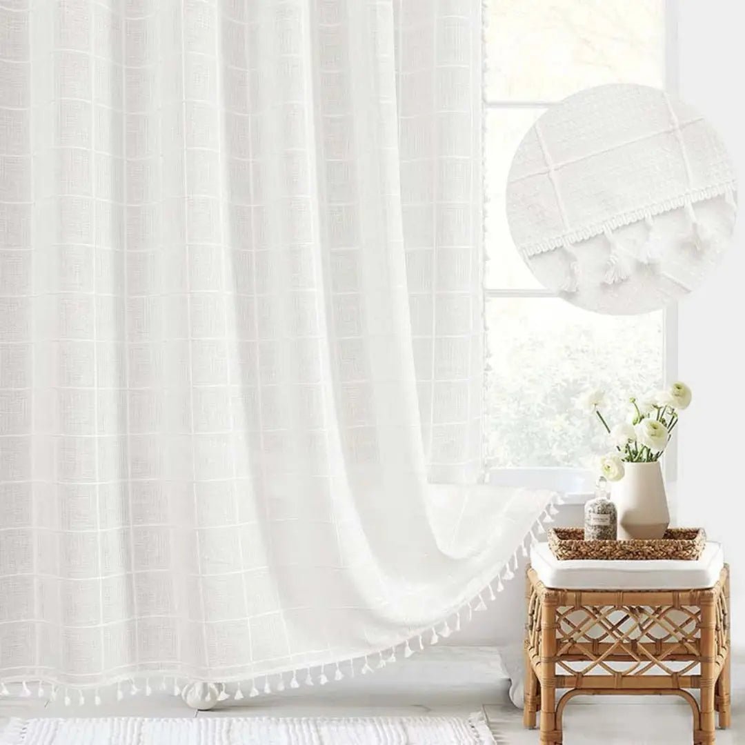 Linova - Linen Shower Curtain Boho Tassel Farmhouse 4