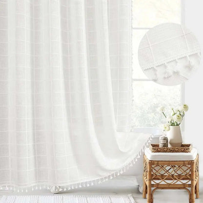 Linova - Linen Shower Curtain Boho Tassel Farmhouse 4