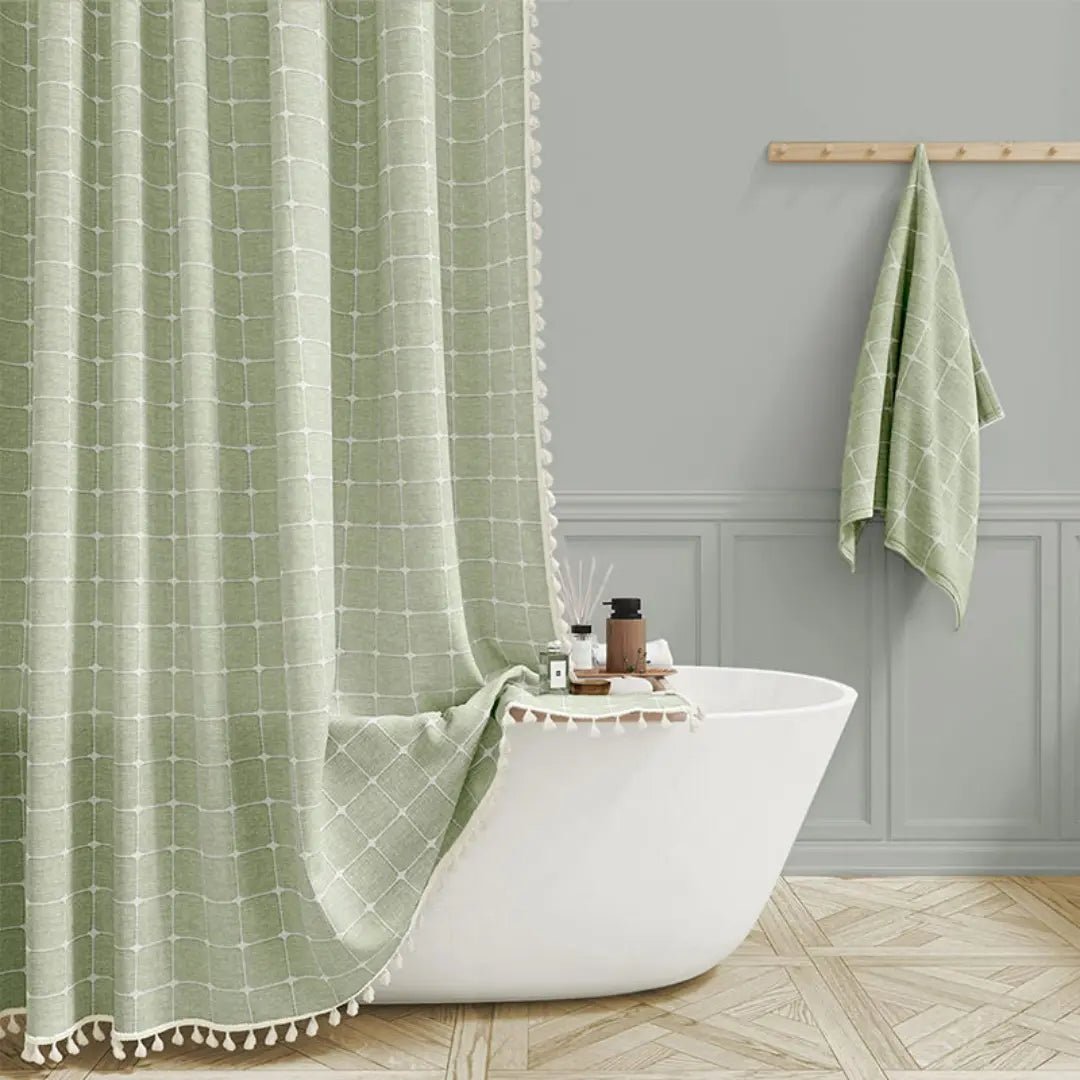 Linova - Linen Shower Curtain Boho Tassel Farmhouse 5