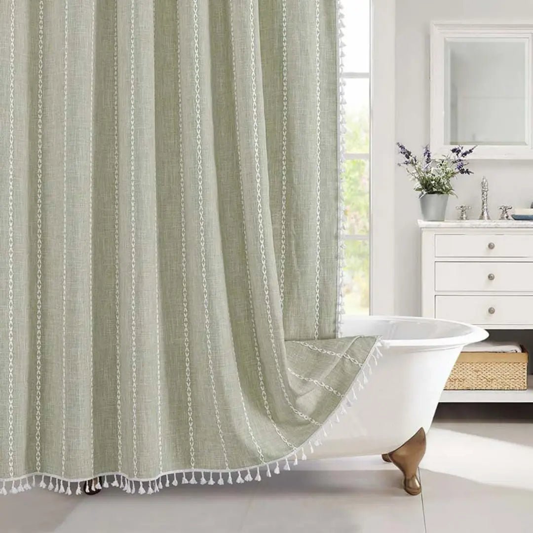 Linova - Linen Shower Curtain Boho Tassel Farmhouse 7