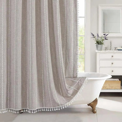 Linova - Linen Shower Curtain Boho Tassel Farmhouse 8