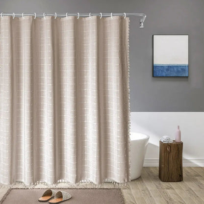 Linova - Linen Shower Curtain Boho Tassel Farmhouse 9