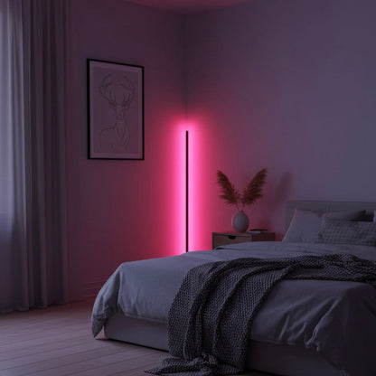 Lumivex corner floor lamp shown in black and white finishes