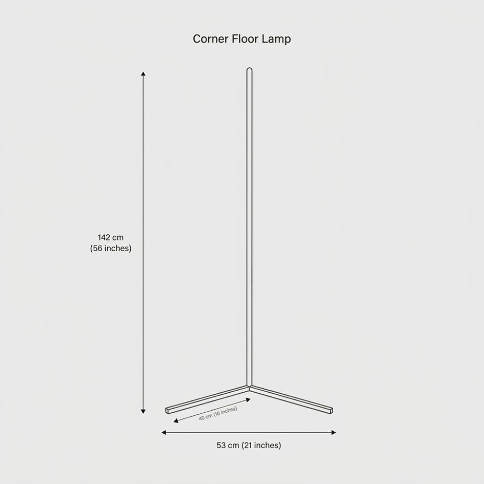 Lumivex corner floor lamp lighting a living room in warm white