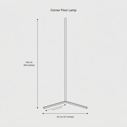 Lumivex corner floor lamp lighting a living room in warm white